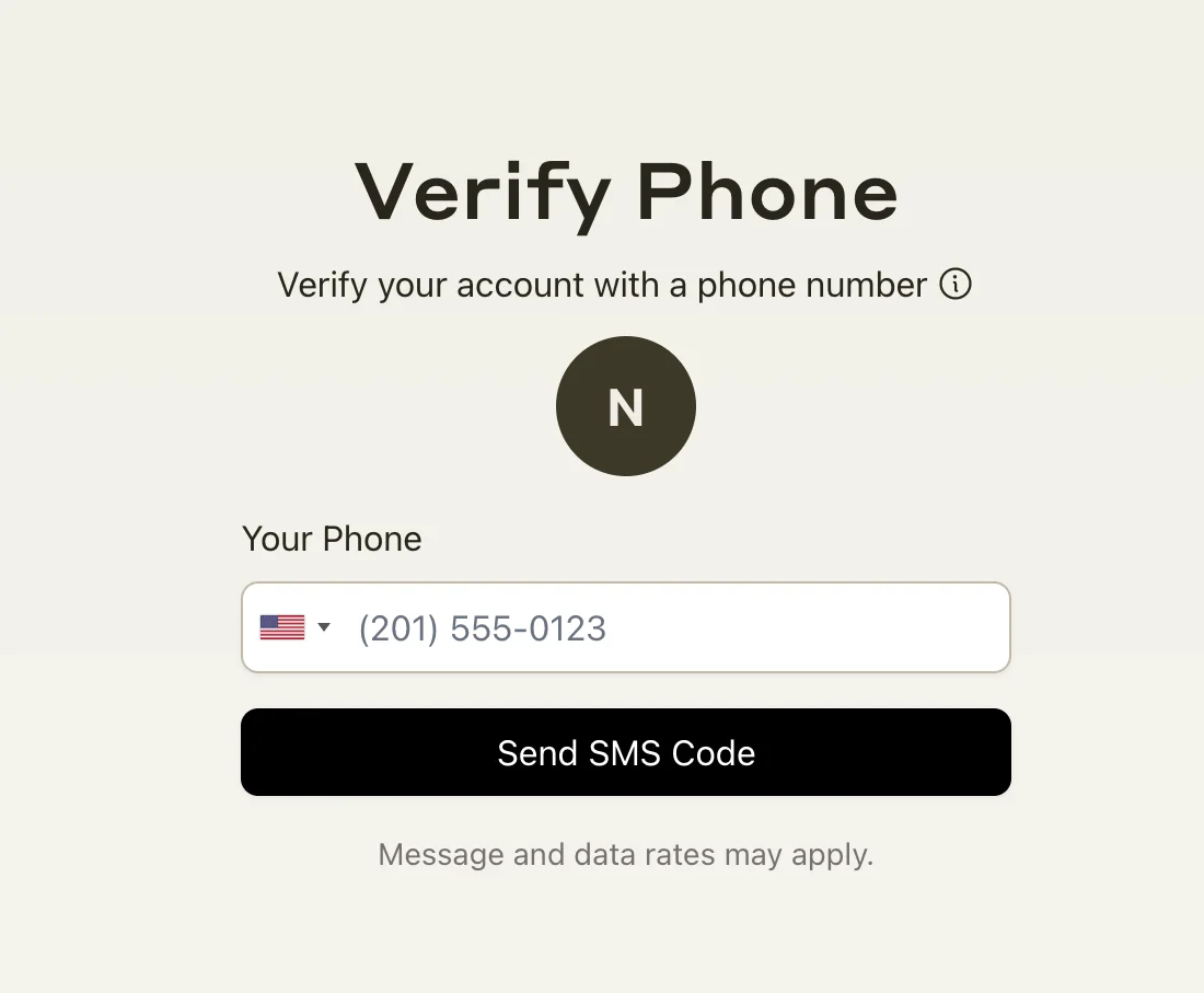 screenshot of verify phone number step on claude's website
